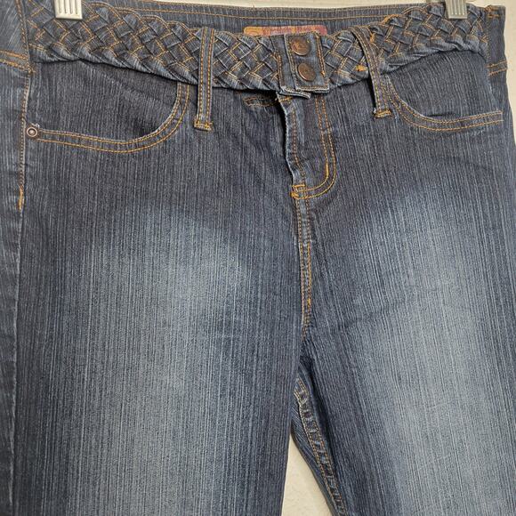 VTG Y2K l.e.i Low Rise Braided Belt Flared Leg Stretch Dark Junior Jeans✨️11 - Picture 4 of 16
